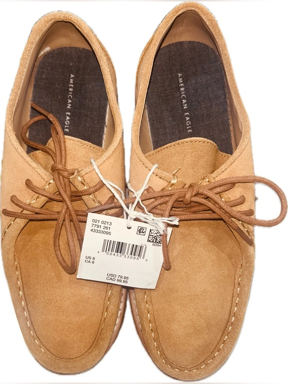 NWT American Eagle Outfitters SZ 8 Men’s Lace-Up Suede “Lug Moccasins”/Camel Tan